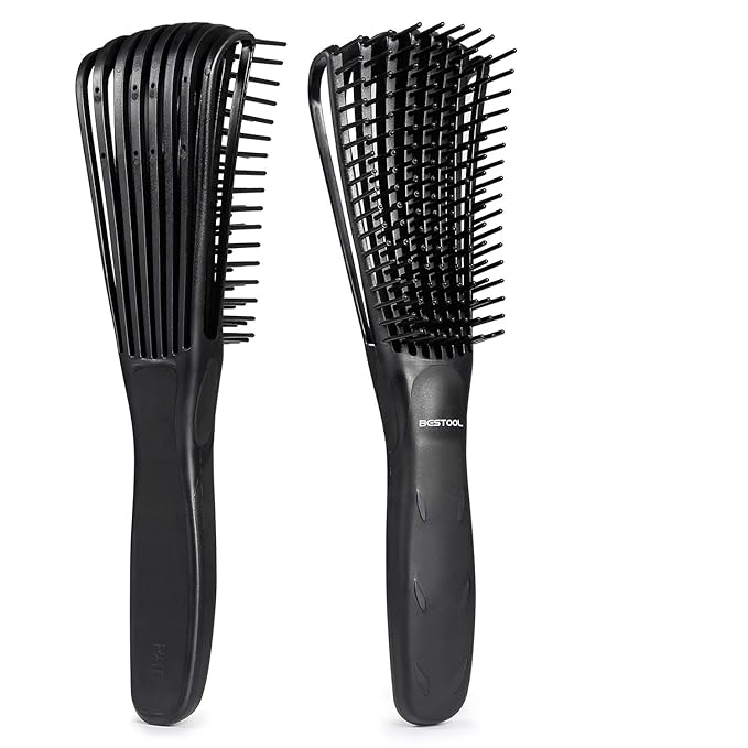 BESTOOL Detangling Brush, Detangler Brush for Natural Black/ Curly Hair Afro 3/4abc Texture, Faster n Easier Detangle Wet or Dry Hair with No Pain (Black)