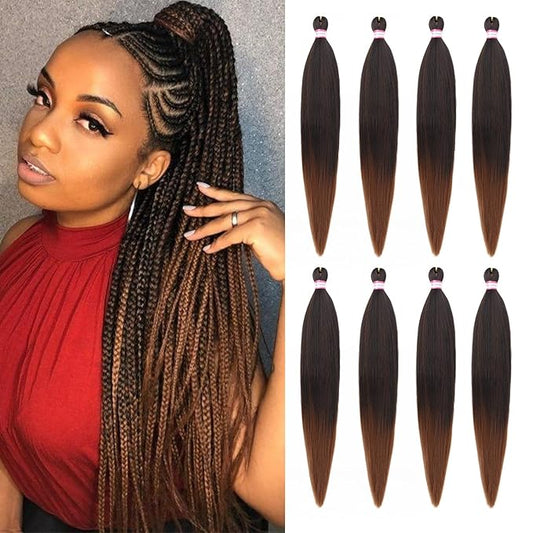 Dorsanee Braiding Hair Pre Stretched 30 Inch 8 Packs Ombre Brown Braiding Hair Extensions for Crochet Box Braids Twists Locs Hair Soft Yaki Texture Hot Water Setting (30inch,#1B/30)