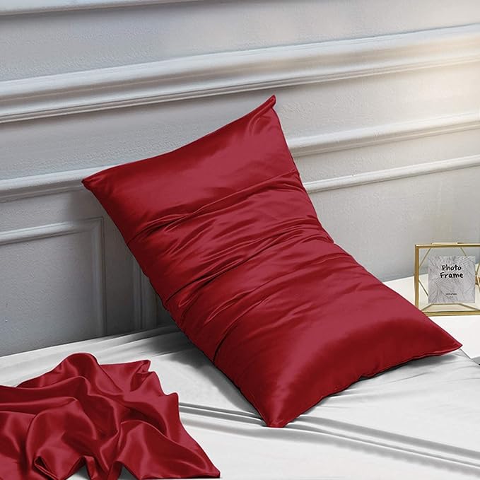 NTBAY Satin Body Pillowcase for Hair and Skin, Luxurious and Silky Pillow case with Envelope Closure, 20x54 Inches, Wine Red