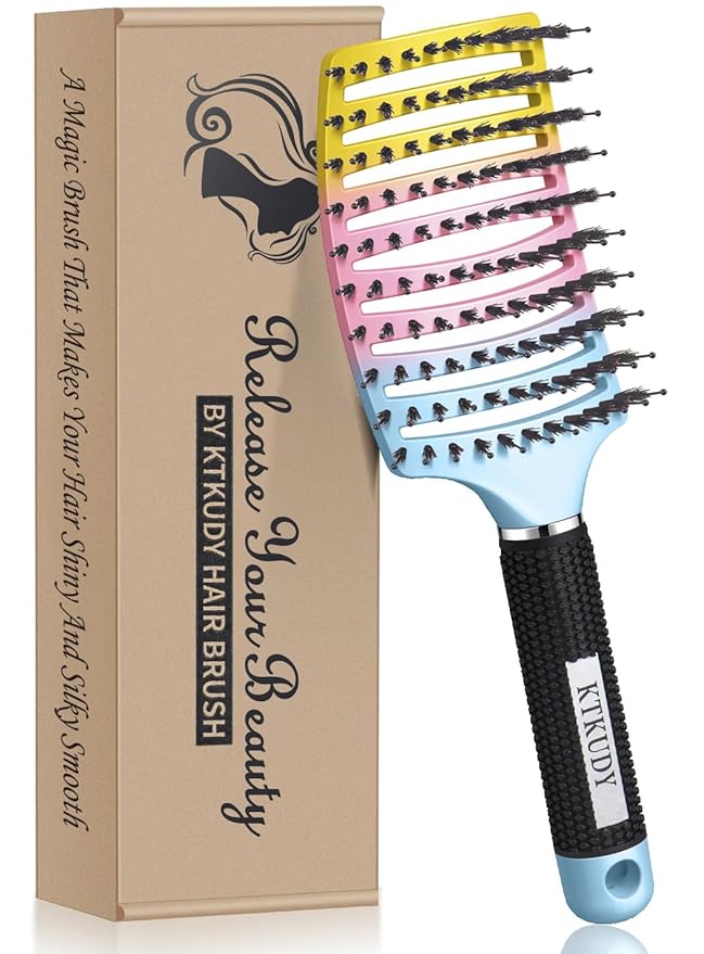 KTKUDY Detangling Brush Boar Bristles Hairbrush Make Hair Shiny & Healthier Curved and Vented Detangler Brush for Women Men Kids Wet & Dry Hair