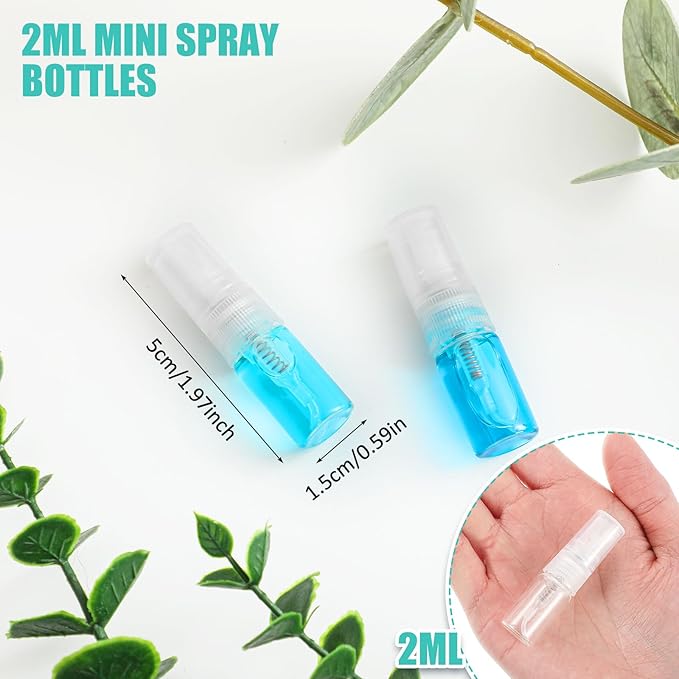 Zhehao 200 Pcs Mini Spray Bottles 2 ml Clear Glass Perfume Bottles Refillable Fine Mist Perfume Atomizer Portable Empty Sample Containers for Cleaning, Essential Oils, Travel (Clear Cap)