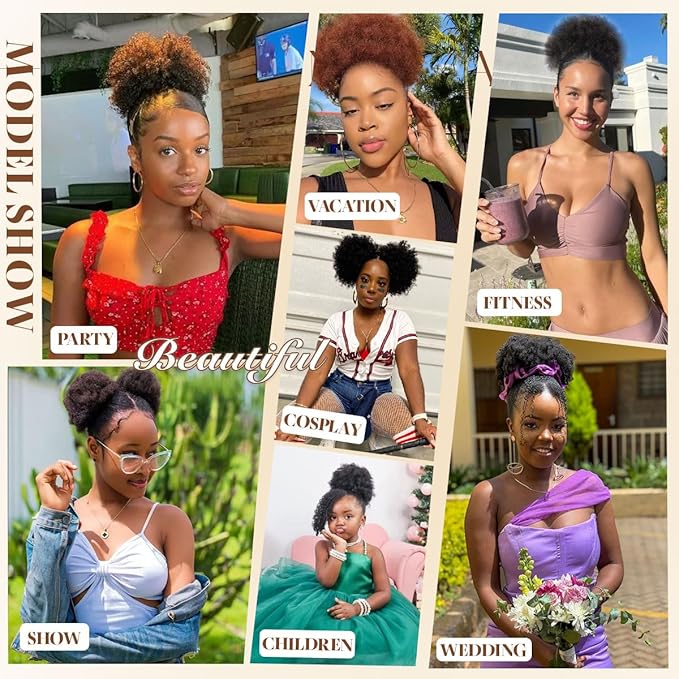 Human Hair Ponytail Kinky Curly 100% Human Hair #1B Natural Black Medium Kinky Curly Durable Natural Soft and Smooth Clip On Drawstring Ponytail