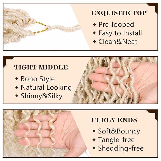 COOKOO Blonde Goddess Locs Crochet Hair for Women 18 Inch 8 Packs Pre-looped Faux Locs Crochet Hair River Locs Crochet Hair with Curly Ends Boho Hippie Locs Crochet Braids Synthetic Hair 613#