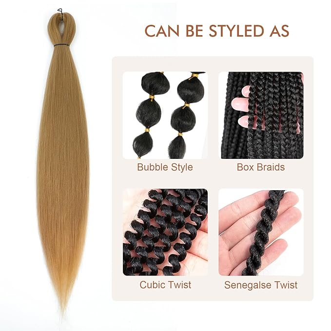 Pre-stretched Braiding Hair - 26 Inch 8 Packs Blonde Braiding Hair For Twist or Box Braids, Yaki Texture Hot Water Setting Synthetic Braiding Hair Extensions (26 Inch, 27#-8P)