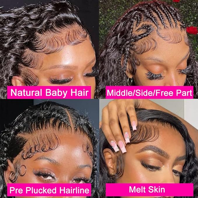 Hswpawk 13x6 Deep Wave Lace Front Wig Human Hair HD Transparent Pre Plucked 180% Density Glueless With Baby Hair Natural Hairline Deep Curly 32 Inch
