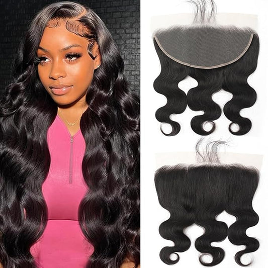 13x6 Lace Frontal Human Hair Closure Body Wave HD Transparent 13x6 Ear to Ear Frontal Closure With Baby Hair Free Part 100% Virgin Human Hair Natural Hairline 18inch