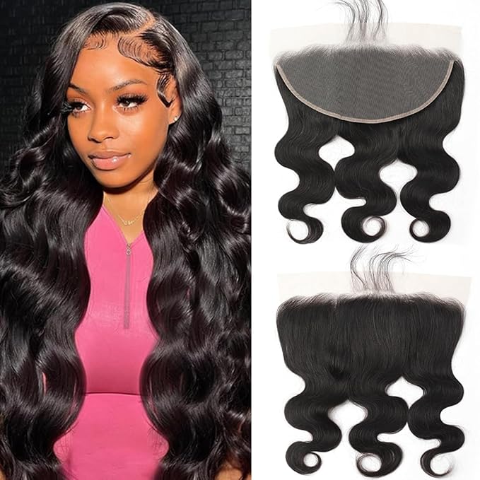 13x6 Lace Frontal Human Hair Closure Body Wave HD Transparent 13x6 Ear to Ear Frontal Closure With Baby Hair Free Part 100% Virgin Human Hair Natural Hairline 20inch
