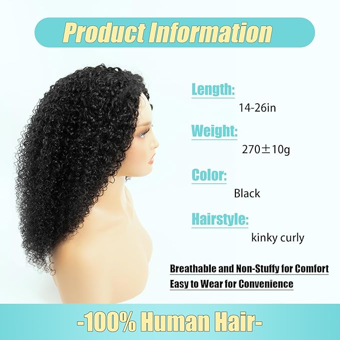 Kinky Curly Half Wig Human Hair 200% Density Wear Go Glueless Wigs Human Hair 20 Inch Curly 3 In 1 Half Wigs for Women Drawstring Seamless Flip Headband Wig Beginner Friendly