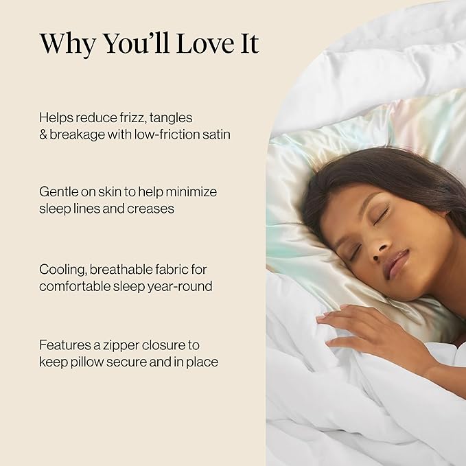 Kitsch Satin Pillowcase with Zipper for Hair & Skin, Softer Than Silk Pillow Cases Queen, Wrinkle-Free, Smooth and Cooling Satin Pillow Covers, Standard Size 19"x26" - Aura, 2pcs