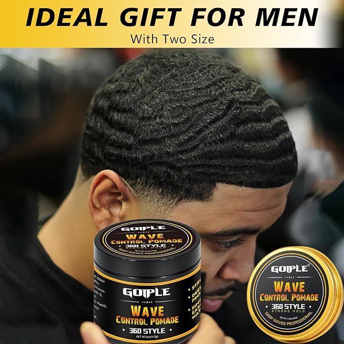 Natural Wave Pomade for Men Strong Hold, Easy Wash 360 Training Hair Cream, Grease Promotes Layered Waves, Moisture, Control and Silky Shine (with Travel Size)