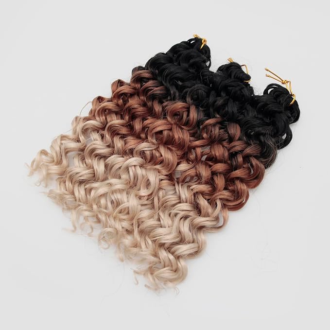 QRHSUKA GoGo Curl Crochet Hair Short Curly Crochet Hair for Women Beach Curl Water Wave Deep Twist Crochet Braids Synthetic Braiding Hair Extensions (12 inch(Pack of 6), 1B/27/613)