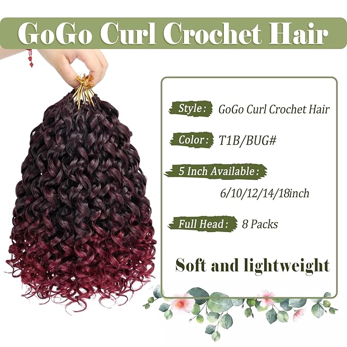 Vomella GoGo Curl Crochet Hair for Black Women 8 Packs 12 Inch Water Wave Curly Crochet Hair Ocean Wave Beach Curl Synthetic Crochet Hair Extensions(Tbug#)