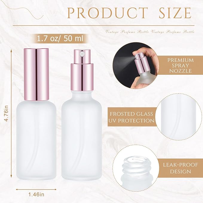 Roshtia 30 Pcs 1.69 oz/ 50 ml Rose Gold Glass Spray Bottle Refillable Perfume Atomizer Clear Decorative Empty Bottles with Fine Mist Sprayer Pump for Face Body Travel