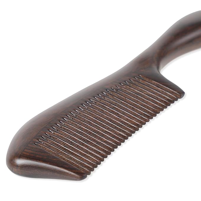 Onedor Handmade 100% Natural Black Sandalwood Hair Combs - Anti-Static Sandalwood Scent Natural Hair Detangler Wooden Comb (Round Handle Fine Tooth)