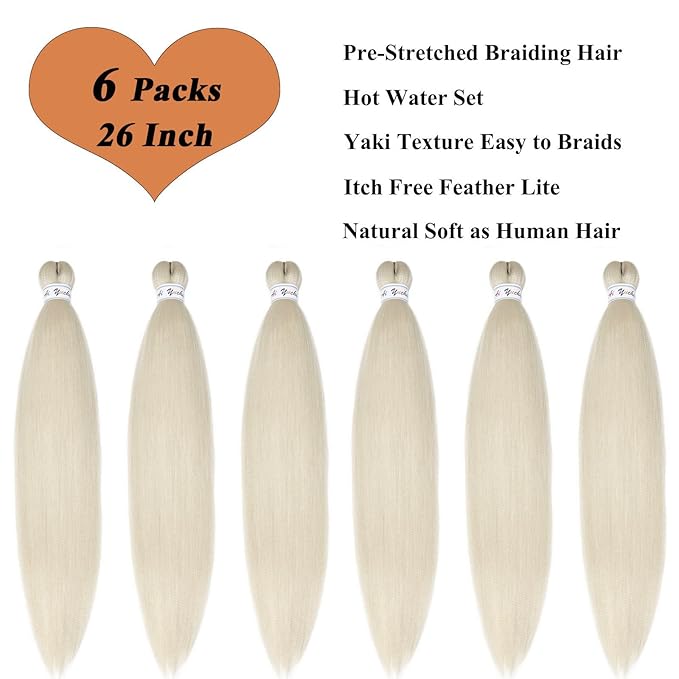613 Blonde Braiding Hair Pre Stretched 26 inch Prestretched Braiding Hair Blond Colored Hair Extensions for Braiding Box Braids Knotless Hypoallergenic Synthetic Braiding Hair (Blond Braids 6packs)