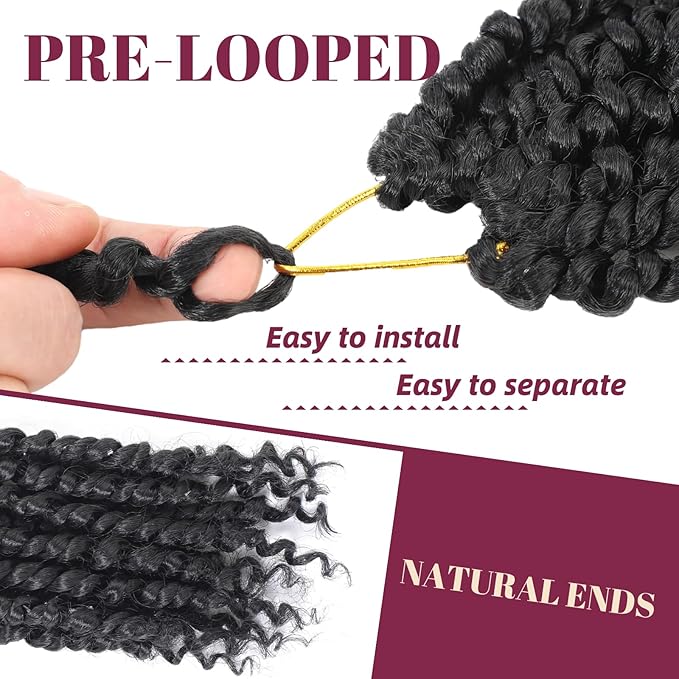 14 Inch 9 Packs Passion Twist Crochet Hair Pre Looped Crochet Braids Natural Braiding Hair Extensions Soft Tangle-Free Easy Install Crochet Braids for Women(14 Inch,1B#)