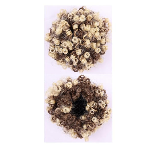 Afro Puff Ponytail for Black Women Culy Wavy Short Drawstring Ponytail Extension Synthetic Hairpieces Mini Afro Bun(4/613#)