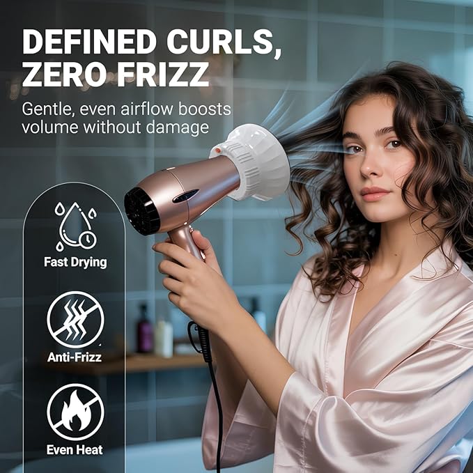 Universal Hair Diffuser: Hair Dryer Diffuser Attachment for Curly & Wavy Hair, Fits 1.4-2.4 Inch Nozzles, Ideal for Long Thick Hair, Hair Styling Tool，White
