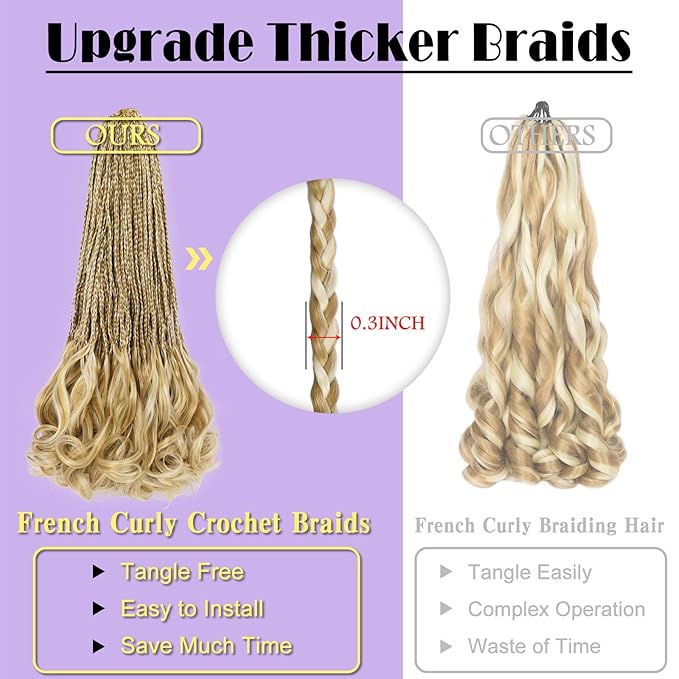 French Curl Crochet Braids 22 Inch 8 Packs Goddess Box Braids Crochet Hair for Women Pre Looped Crochet Box Braid with Curly Ends Synthetic French Curly Braiding Hair Extensions (P27/613)