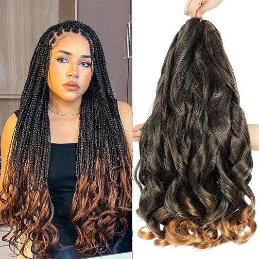 Ombre French Curl Braiding Hair - 24 Inch, 6 Packs, Loose Wave, Bouncy, Pre-Stretched 100g/pack, Yaki Curly, for Black Women, Hair Extensions (T30)