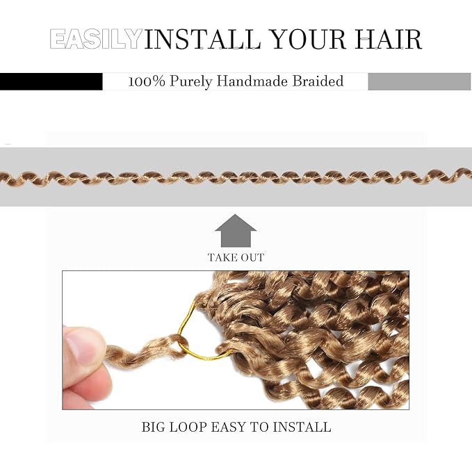 Passion Twist Hair 18 Inch 8 Packs Water Wave Crochet Hair Bohemian Braiding Hair for Boho Locs Pre Looped Crochet Braids Hair for Black Women （27#）