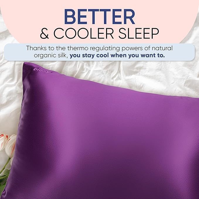 Blissy Silk Pillowcase - 100% Pure Mulberry Silk - 22 Momme 6A High-Grade Fibers - Silk Pillow Cover for Hair & Skin - Regular, Queen & King (Royal Purple, Queen)