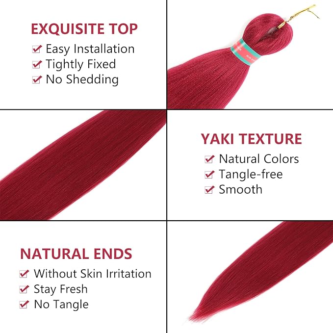 Rose Red+Blue Pre stretched Braiding Hair 2 Packs Pre feathered Braid Hair Extensions 30 Inches Hair Braids