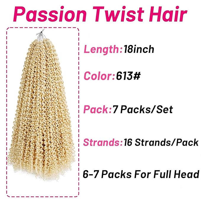 Dorsanee Blonde Passion Twist Hair 18 Inch 7 Packs Water Wave Crochet Hair Long Bohemian Curly Braiding Hair for Butterfly Locs, Faux Locs, Boho Style Spring Twist Crochet Braids (613#)