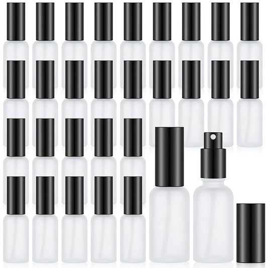 Roshtia 30 Pcs 1 oz/ 30 ml Black Glass Spray Bottle Refillable Perfume Atomizer Clear Decorative Empty Bottles with Fine Mist Sprayer Pump for Face Body Travel