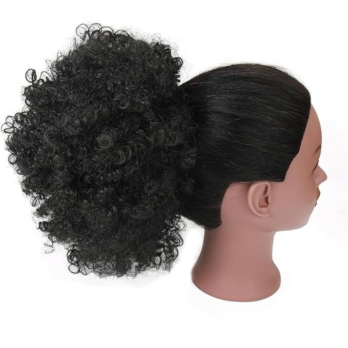 Afro Puff Drawstring Ponytail Extension for Black Women Short Afro Curly Ponytail Extension Clip On Kinky Drawstring Curly Ponytail Bun (1B#)