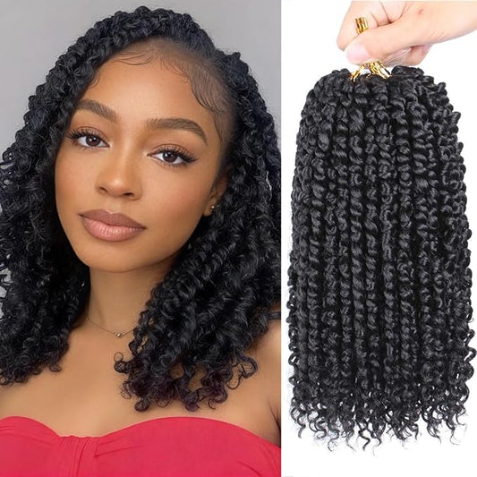 Xtrend 8 Packs Pre-twisted Passion Twist Crochet Hair 12 Inch Natural Black Pre-looped Crochet Braids Hair For Women Bohemian Synthetic Passion Braiding Hair Extension (8packs, 1B#)