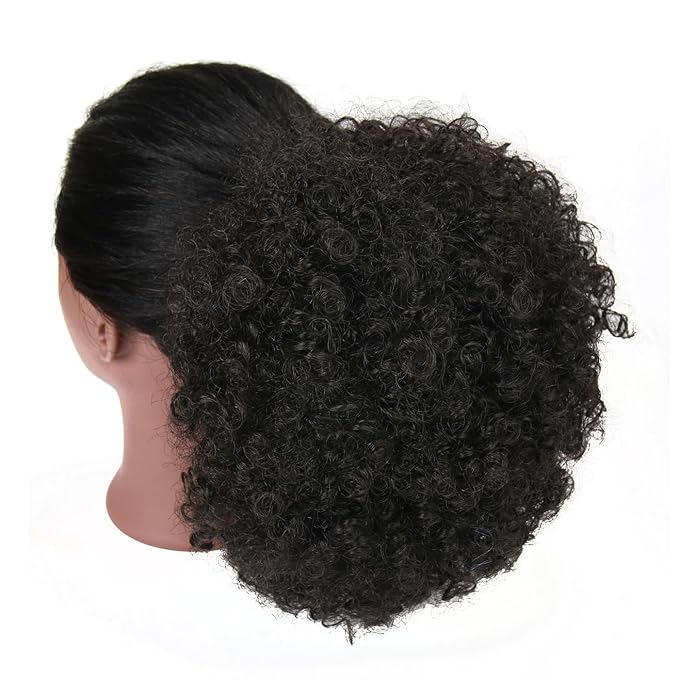 Afro Puff Drawstring Ponytail Extension for Black Women Short Afro Curly Ponytail Extension Clip On Kinky Drawstring Curly Ponytail Bun (2#)