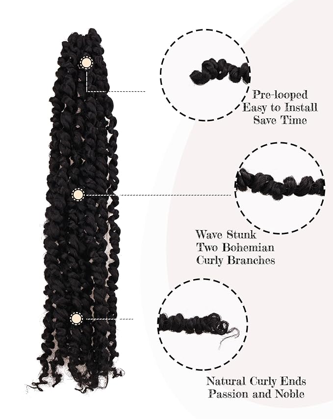 Pre-twisted Passion Twist Crochet Hair for Black Women 14 Inch 7 Packs Passion Twist Hair,Pre-looped Crochet Hair,Synthetic Spring Kinky Twist Braiding Hair Extensions (14"-7P,1B)
