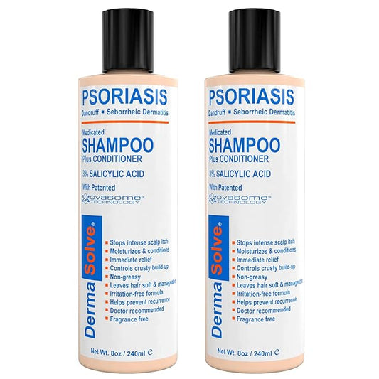 Dermasolve Scalp Psoriasis Medicated Shampoo & Conditioner - Naturally Heals Dandruff Seborrheic Dermatitis Itchy Flakey Inflamed Skin & Provides Soothing Moisturizing Relief - 8 oz bottles (2 Pack)