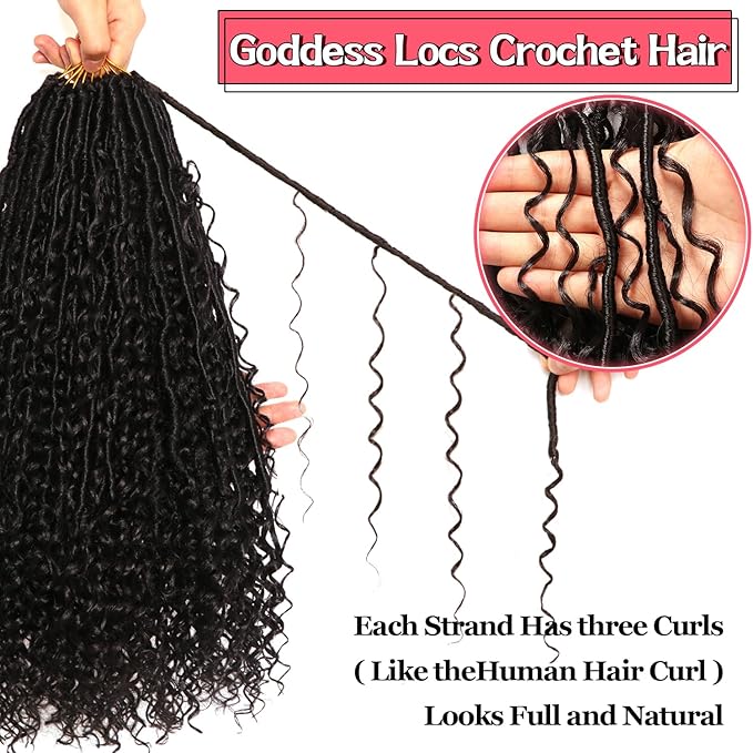 Goddess Locs Crochet Hair-18 Inch 8 Packs Boho Faux Locs Crochet Hair for Black Women Pre Looped Soft Locs with Curly Ends (#2, 18 Inch(Pack of 8))