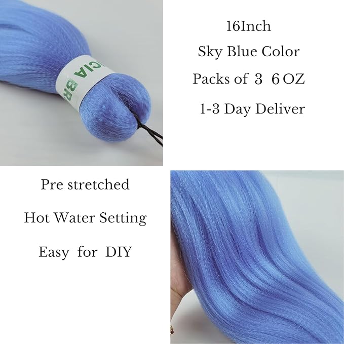 Kids Braiding Hair Pre stretched 16 inches Blue Yaki ez Braid Braiding Hair for Kids Knotless Braids