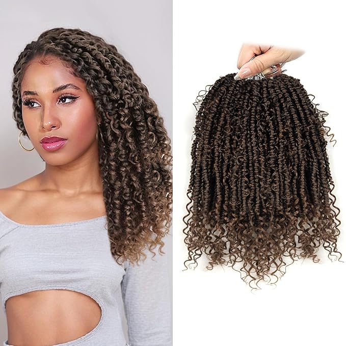 Passion Twist Hair 14 inch Passion Twist Crochet Hair 8 Pack Pre-twisted Passion Twist Braiding Synthetic Hair Extensions Soft Pre Looped Curly Ombre Brown Crochet Hair for Black Women