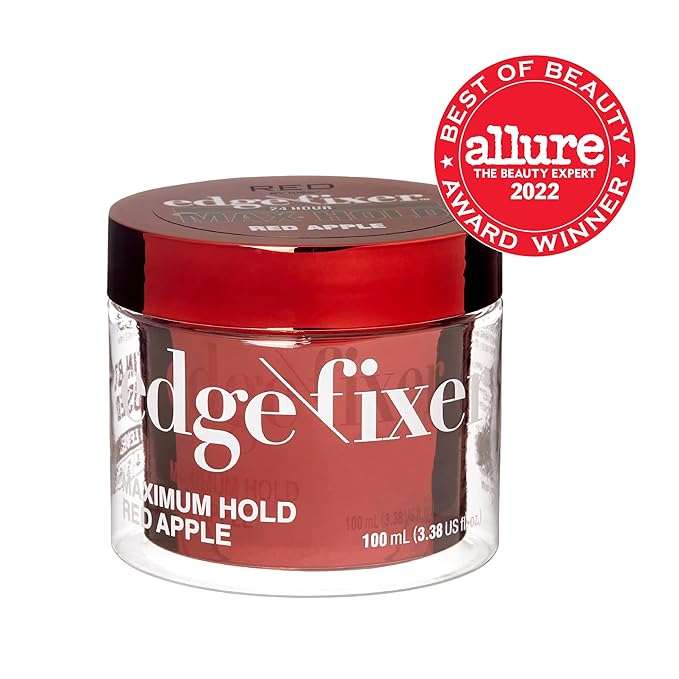 Red by Kiss Edge Fixer Hair Shine Gel, 24 Hour Max Hold, Non-Flaking, Biotin B7 Infused, Natural Styling, Professional Edge Control Wax, Perfect for Braiding (Red Apple)