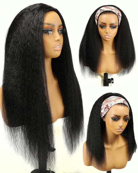 BEEOS Half Wig Human Hair Kinky Straight, 3 In 1 Drawstring Wear Go Glueless Wigs 180% Density, Non-Slip Seamless Flip Beginner Friendly 18 Inch