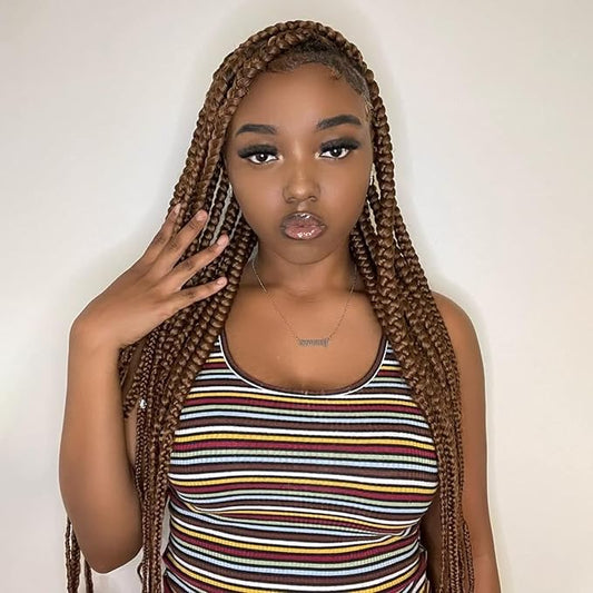 Pre-stretched Braiding Hair - 28 Inch 8 Packs Brown Super Long Braiding Hair For Twist or Box Braids, Yaki Texture Hot Water Setting Synthetic Braiding Hair Extensions (28 Inch, #30-8P)