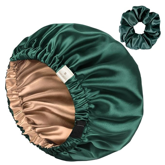YANIBEST Adjustable Satin Bonnet Double Layer Hair Bonnet for Sleeping Bonnets for Women Hats Curly Natural Hair, Green