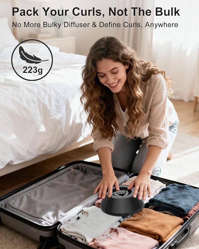 Universal Hair Dryer Diffuser, Foldable Diffuser Attachment for Curly & Wavy Hair, Fits 1.6" to 3.2" Nozzle Dryers, Enhances Curls Definition & Reduces Frizz for Natural Hair(Black)