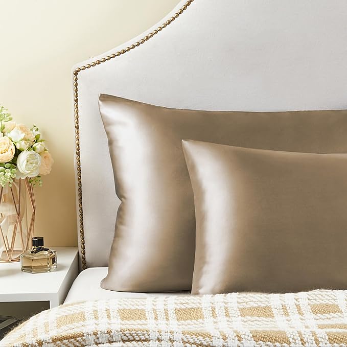 BEDELITE Satin Pillowcase for Hair and Skin, Super Soft and Cooling Similar to Silk Pillow Cases 2 Pack with Envelope Closure, Gift for Women Men(20"x26" Standard Size, Tawny Brown)