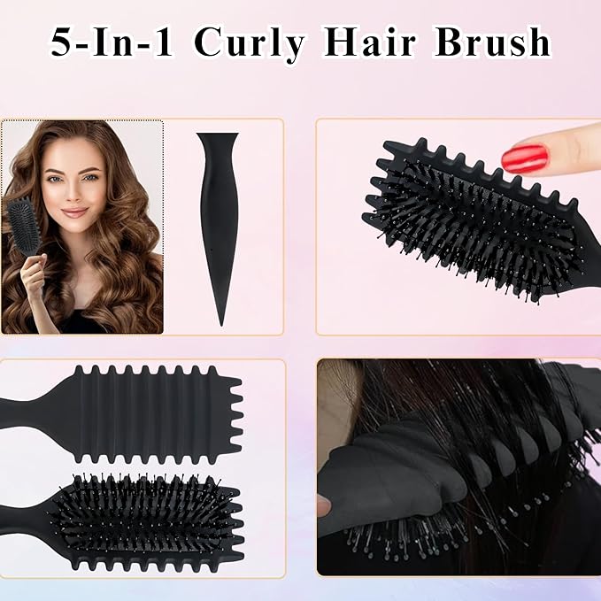 Curl Defining Brush, Curly Hair Brush for Styling, Shaping, Detangling & Defining Curls for Women and Men, Curl Brushes for Curly Hair Work on all Wet or Dry Hair Types (Black)