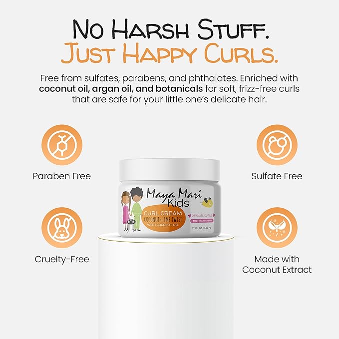 Kids Curl Cream With Coconut Oil, Curly Hair Cream, Coconut and Lime Twist, 12 oz