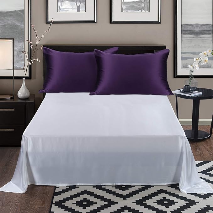 ALASKA BEAR Silk Pillowcase for Hair and Skin, Set of 2 Pure Genuine 22 Momme Mulberry Silk Pillow Cases King Size for Bliss Sleep Better Than Poly Satin, Zipper Closure(2pc, Dark Purple)