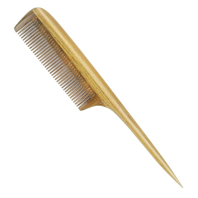 Onedor Handmade 100% Natural Green Sandalwood Hair Combs - Anti-Static Sandalwood Scent Natural Hair Detangler Wooden Comb (Fine Tooth Tail Comb)