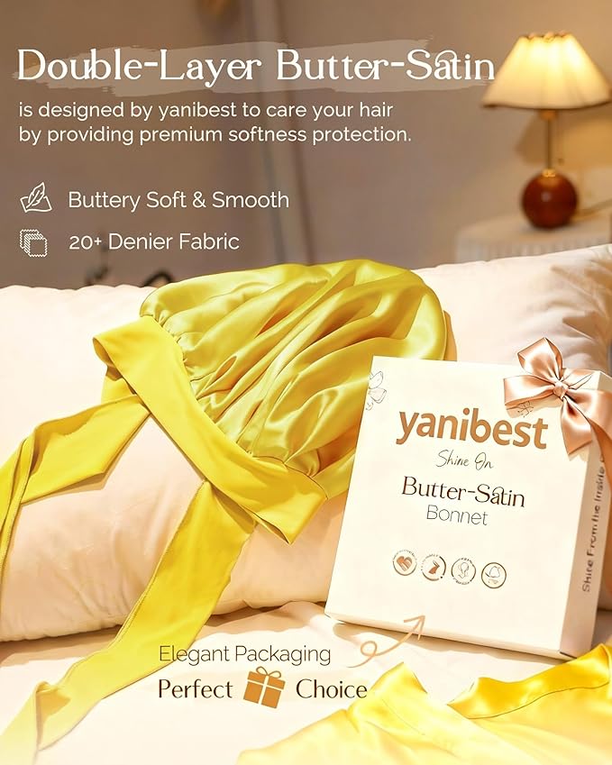 YANIBEST Silk Bonnet for Sleeping Women Adjustable Double Layer Satin Bonnet Reduce Friction Prevent Frizz Natural Curly Hair