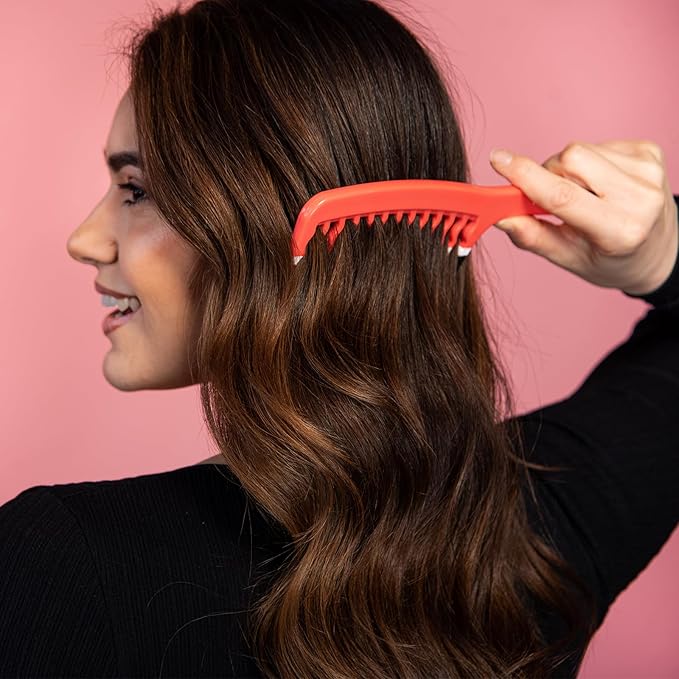 Big Hair Tools Extra Large Wide Tooth Comb for Thick, Curly, Wavy or Long Hair - Frizz-Free Detangling Shower Comb - Orange