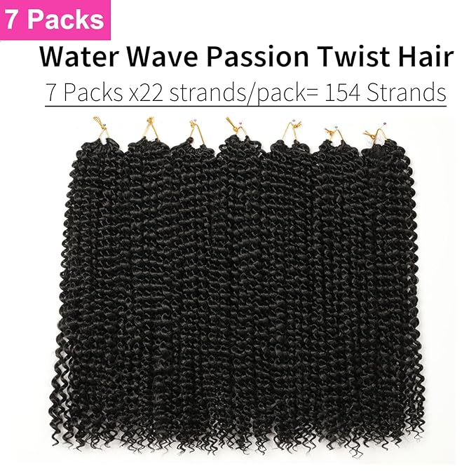 Ubeleco Short Passion Twist Hair 10 Inch 154 Strands Water Wave Crochet Hair 7 Packs Passion Twist Crochet Hair for Black Women Spring Twists Curly Braiding Hair Extensions (10 Inch,1B)